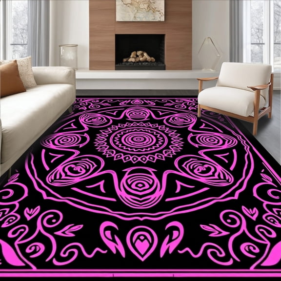 ODIKA 5x7 Machine Washable Non-Slip Area Rug, Chakra Energy Healing Crystal Grid Meditation Blanket High Traffic Rug, Black, 710042