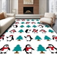 thumbnail image 1 of ODIKA 5'x7' Machine Washable Non-Slip Area Rug, Charming Arctic Adventure Latch Hook Cushion Featuring Skiing Penguins High Traffic Rug, Green, 686223, 1 of 7