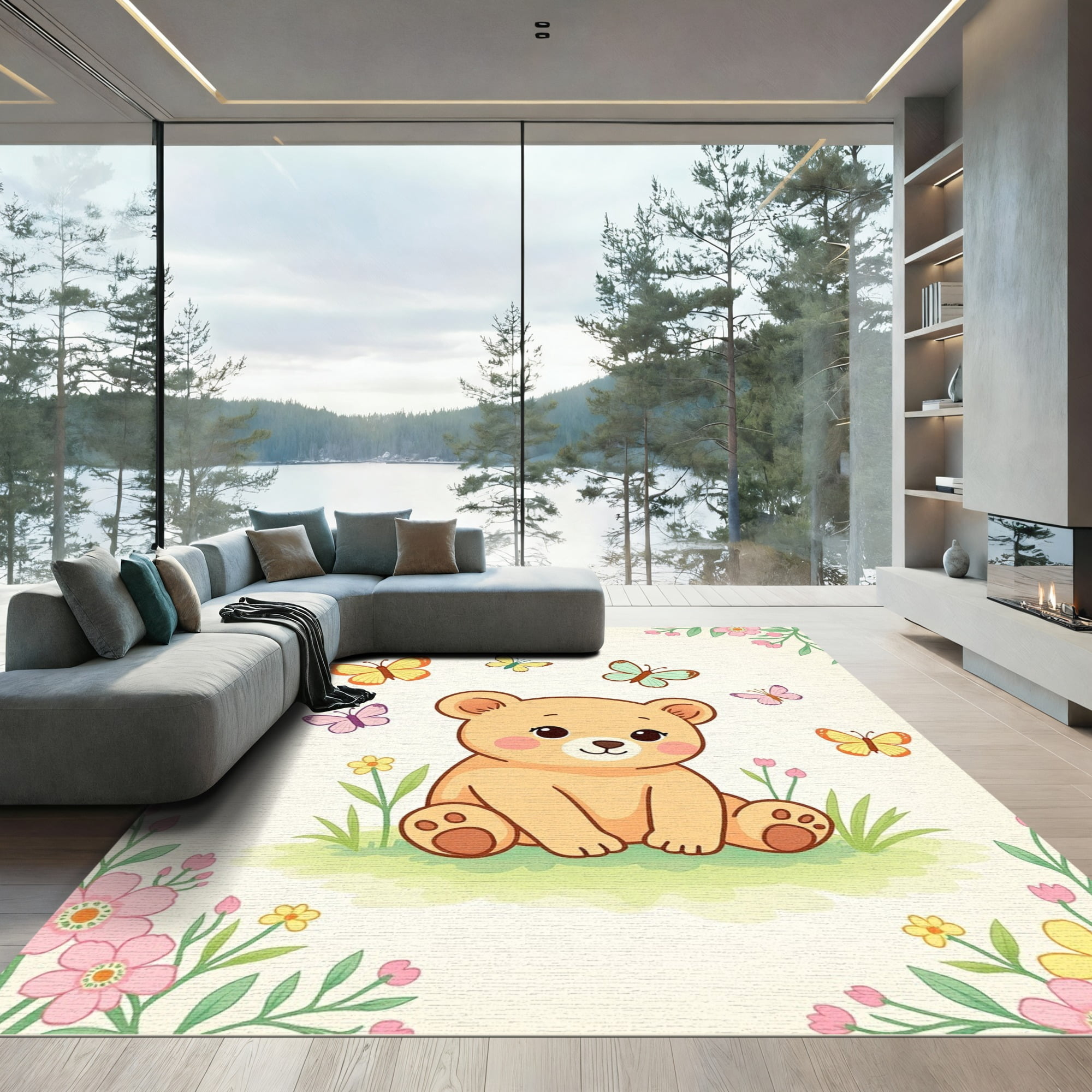 ODIKA 5x7 Machine Washable Non-Slip Area Rug, Charming Bear Cub ...