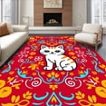 thumbnail image 1 of ODIKA 5'x7' Machine Washable Non-Slip Area Rug, Charming Cartoon Kitten With Floral Swirl High Traffic Rug with Pad, Red, 724460, 1 of 8