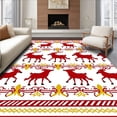 thumbnail image 1 of ODIKA 5'x7' Machine Washable Non-Slip Area Rug, Charming Reindeer Parade Interlocking Ornament for Holiday Spirit High Traffic Rug with Pad, Red, 636104, 1 of 8