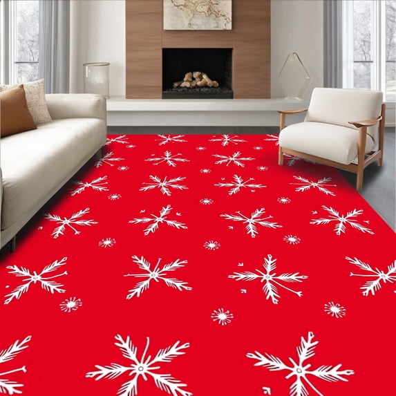 ODIKA 5'x7' Machine Washable Non-Slip Area Rug, Charming Yuletide Semicircle Doorway Greeting Hearth Protection High Traffic Rug, Red, 608727