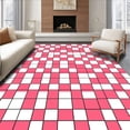 thumbnail image 1 of ODIKA 5'x7' Machine Washable Non-Slip Area Rug, Checkerboard Welcome Accent Festive Grid Motif High Traffic Rug, Pink, 508409, 1 of 5
