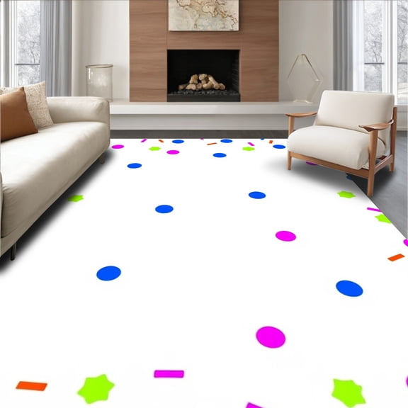 ODIKA 5'x7' Machine Washable Non-Slip Area Rug, Cheerful Confetti Explosion Door Cartoon Style High Traffic Rug, Blue, 723228