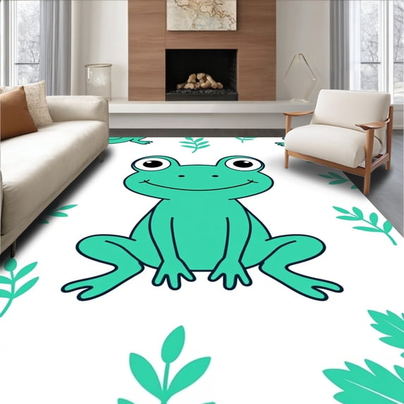 ODIKA 5'x7' Machine Washable Non-Slip Area Rug, Cheerful Lily Friend Making Handwork Project High Traffic Rug, Green, 727369