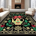 thumbnail image 1 of ODIKA 5'x7' Machine Washable Non-Slip Area Rug, Christmas Kettle Art with Festive Ribbon and Evergreen Sprigs High Traffic Rug, Black, 647356, 1 of 7