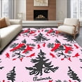 thumbnail image 1 of ODIKA 5'x7' Machine Washable Non-Slip Area Rug, Christmas Tree Farm Landscape with Cardinal Motifs High Traffic Rug, Pink, 733183, 1 of 5
