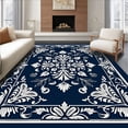 thumbnail image 1 of ODIKA 5'x7' Machine Washable Non-Slip Area Rug, Classic Damask Flourish With Botanical Vines And Petal Highlights High Traffic Rug with Pad, Blue, 717687, 1 of 8