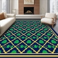 thumbnail image 1 of ODIKA 5'x7' Machine Washable Non-Slip Area Rug, Classic Holiday Plaid with Interlocking Lines and Subtle Pinecone Motifs High Traffic Rug with Pad, Blue, 625440, 1 of 8