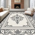 thumbnail image 1 of ODIKA 5'x7' Machine Washable Non-Slip Area Rug, Classic Medley with Distressed Ornamental Detailing High Traffic Rug with Pad, Ivory, 657833, 1 of 8