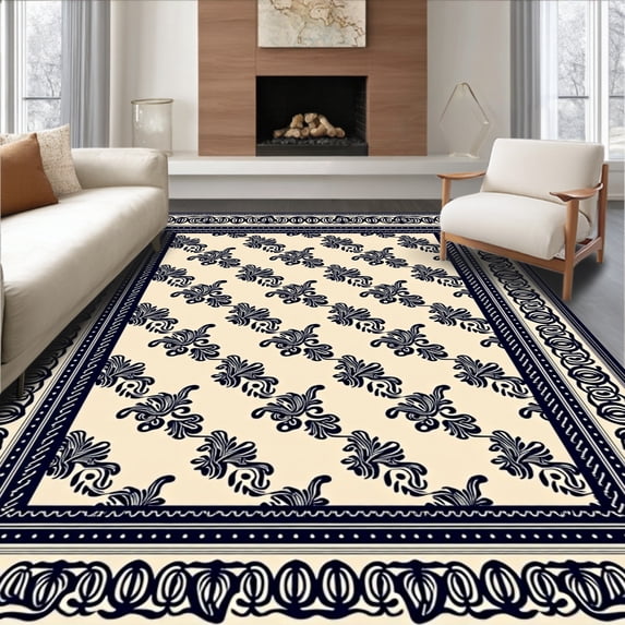 ODIKA 5'x7' Machine Washable Non-Slip Area Rug, Classic Paisley Swirl Protection Flame Resistant Decorative Guard High Traffic Rug with Pad, Beige, 665986