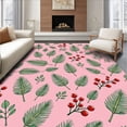 thumbnail image 1 of ODIKA 5'x7' Machine Washable Non-Slip Area Rug, Classic Yuletide Botanical with Intertwined Pine Needles and Scarlet Berries High Traffic Rug, Pink, 736739, 1 of 7