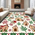 thumbnail image 1 of ODIKA 5'x7' Machine Washable Non-Slip Area Rug, Classic Yuletide Gingerbread Village with Evergreen Branch Borders High Traffic Rug, Beige, 730602, 1 of 7