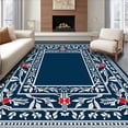 thumbnail image 1 of ODIKA 5'x7' Machine Washable Non-Slip Area Rug, Classic Yuletide Holly with Interlocking Snowy Branches High Traffic Rug, Navy, 610330, 1 of 7