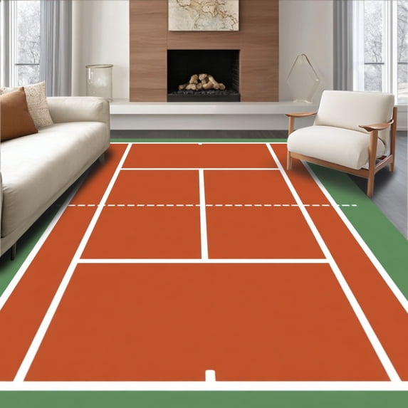 ODIKA 5'x7' Machine Washable Non-Slip Area Rug, Clay Tennis Court High Traffic Rug, Red, 841154