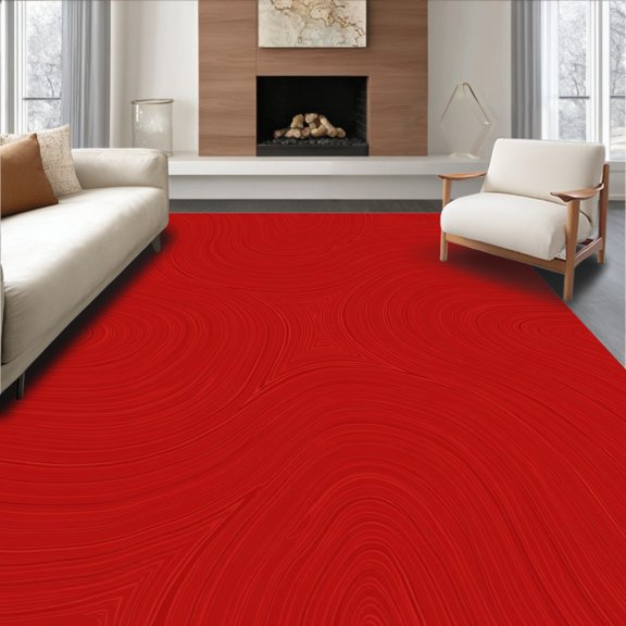 ODIKA 5'x7' Machine Washable Non-Slip Area Rug, Contemporary Abstract Brushstroke Wave High Traffic Rug, Red, 476497