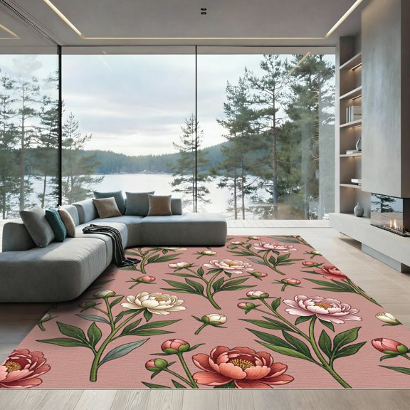 ODIKA 5x7 Machine Washable Non-Slip Area Rug, Contemporary Blush Pink High Traffic Rug, Pink, 934664