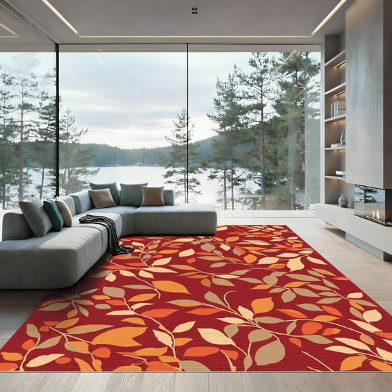 ODIKA 5'x7' Machine Washable Non-Slip Area Rug, Contemporary Rust High Traffic Rug, Red, 1050856