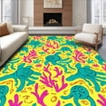 thumbnail image 1 of ODIKA 5'x7' Machine Washable Non-Slip Area Rug, Coral Reef Creatures with Swirling Seaweed and Bubble Accents High Traffic Rug, Yellow, 680758, 1 of 7
