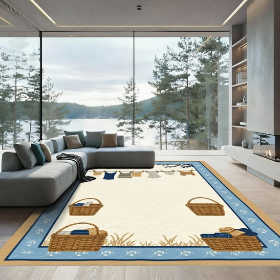 ODIKA 5x7 Machine Washable Non-Slip Area Rug, Cottagecore Beige High Traffic Rug with Pad, Beige, 1051106