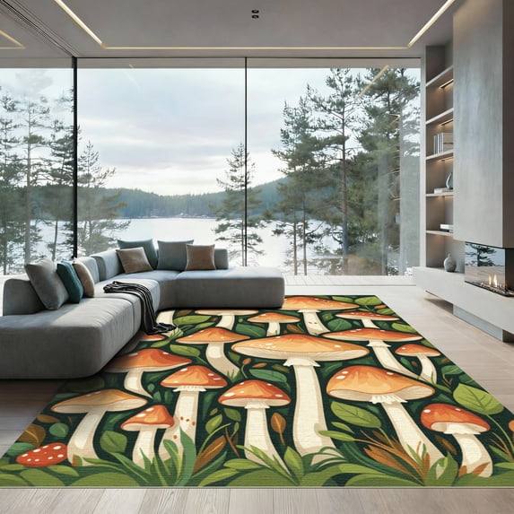 ODIKA 5'x7' Machine Washable Non-Slip Area Rug, Cottagecore Burnt Orange High Traffic Rug with Pad, Orange, 1046259