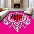 thumbnail image 1 of ODIKA 5'x7' Machine Washable Non-Slip Area Rug, Crest Emblem Design with Interlocking Stripes and Ornate Detailing High Traffic Rug with Pad, Pink, 651769, 1 of 8