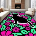 thumbnail image 1 of ODIKA 5'x7' Machine Washable Non-Slip Area Rug, Curious Cat with Vibrant Botanical Accents High Traffic Rug with Pad, Black, 743211, 1 of 8