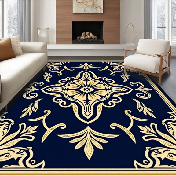 ODIKA 5x7 Machine Washable Non-Slip Area Rug, Damask Paisley Scroll with Ornamental Flourish Accents High Traffic Rug, Beige, 589127
