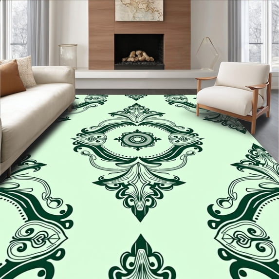 ODIKA 5'x7' Machine Washable Non-Slip Area Rug, Decorative Treasure High Traffic Rug with Pad, Green, 483469
