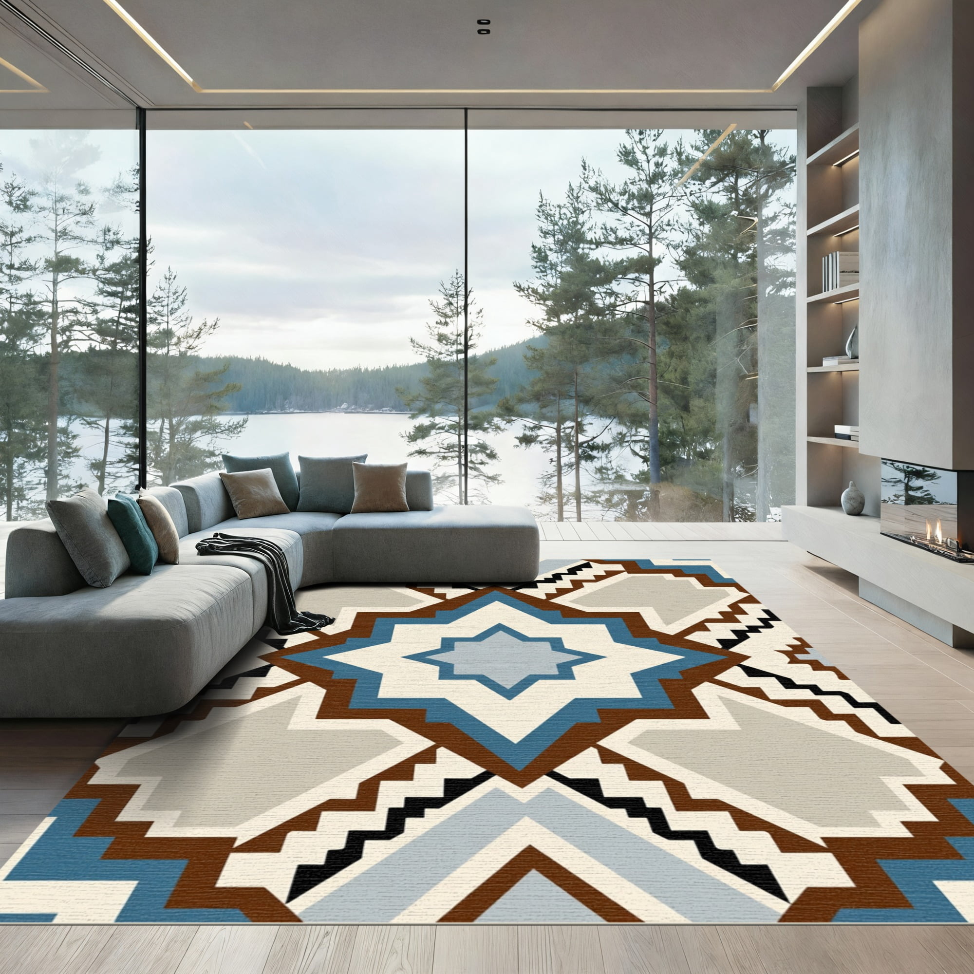 ODIKA 5x7 Machine Washable Non-Slip Area Rug, Desert Spirit Diamonds ...