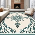 thumbnail image 1 of ODIKA 5'x7' Machine Washable Non-Slip Area Rug, Distressed Medallion Boho with Interlocking Scroll Motifs High Traffic Rug with Pad, Teal, 667405, 1 of 8
