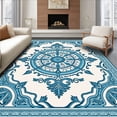 thumbnail image 1 of ODIKA 5'x7' Machine Washable Non-Slip Area Rug, Distressed Opulent Medallion with Artistic Lattice Overlay High Traffic Rug with Pad, Blue, 660032, 1 of 8
