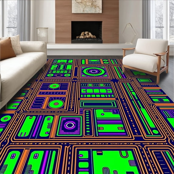 ODIKA 5'x7' Machine Washable Non-Slip Area Rug, Dynamic Street Network Activity With Automobile Navigation Path High Traffic Rug with Pad, Green, 696139