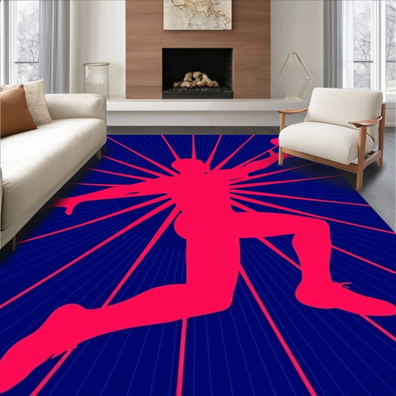 ODIKA 5'x7' Machine Washable Non-Slip Area Rug, Dynamic Striker Kick Net Game Action High Traffic Rug, Pink, 673622