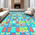 thumbnail image 1 of ODIKA 5'x7' Machine Washable Non-Slip Area Rug, Early Learning Letter Recognition Vibrant Alphabet Squares High Traffic Rug, Blue, 699011, 1 of 7