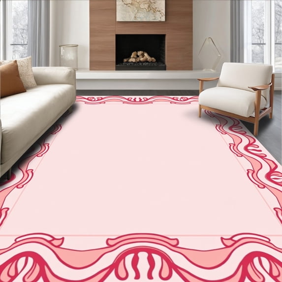 ODIKA 5'x7' Machine Washable Non-Slip Area Rug, Edge Indoor Entryway with Modern Design High Traffic Rug, Pink, 461998