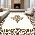 thumbnail image 1 of ODIKA 5'x7' Machine Washable Non-Slip Area Rug, Elegant Baroque Scroll Damask Sophisticated Luxury Accent High Traffic Rug with Pad, Brown, 472553, 1 of 8