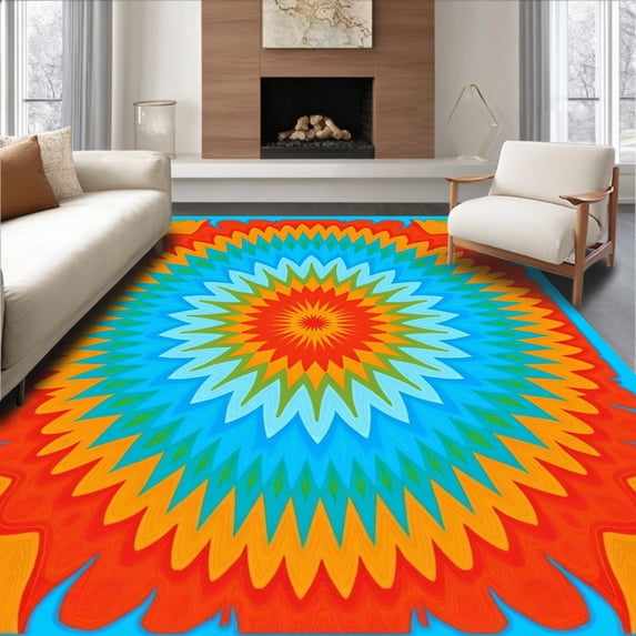 ODIKA 5'x7' Machine Washable Non-Slip Area Rug, Elegant Boho Medallion Abstract Handwoven Inspiration High Traffic Rug with Pad, Red, 553358