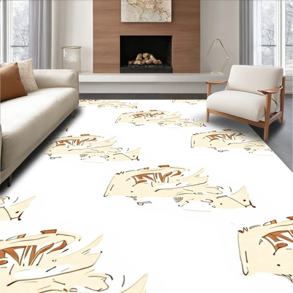 ODIKA 5'x7' Machine Washable Non-Slip Area Rug, Elegant Brushstroke Artisan Luxury High Traffic Rug with Pad, Beige, 500515