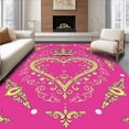 thumbnail image 1 of ODIKA 5'x7' Machine Washable Non-Slip Area Rug, Elegant Crest Emblem Surrounded by Glittering Scattered Jewels High Traffic Rug with Pad, Pink, 728943, 1 of 8