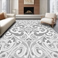 thumbnail image 1 of ODIKA 5'x7' Machine Washable Non-Slip Area Rug, Elegant Damask Inspired Design with Curved Leaf Motifs and Subtle Scrollwork High Traffic Rug with Pad, Gray, 468120, 1 of 8