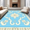 thumbnail image 1 of ODIKA 5'x7' Machine Washable Non-Slip Area Rug, Elegant Damask Motif Featuring Curvilinear Flourishes and Scrolls High Traffic Rug with Pad, Blue, 599837, 1 of 8