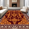 thumbnail image 1 of ODIKA 5'x7' Machine Washable Non-Slip Area Rug, Elegant Damask Motif with Symmetrical Interlocking Scrolls High Traffic Rug with Pad, Maroon, 679354, 1 of 8