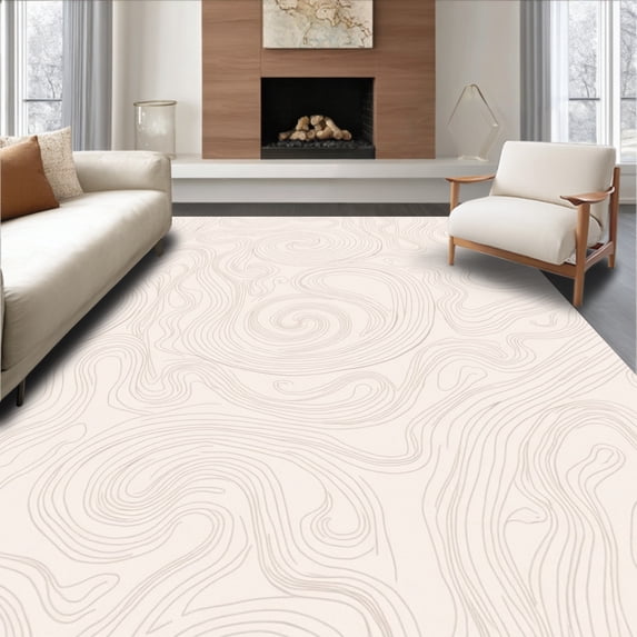 ODIKA 5'x7' Machine Washable Non-Slip Area Rug, Elegant Swirl Abstract Decorative Flat Stylish Accent High Traffic Rug, Ivory, 571733