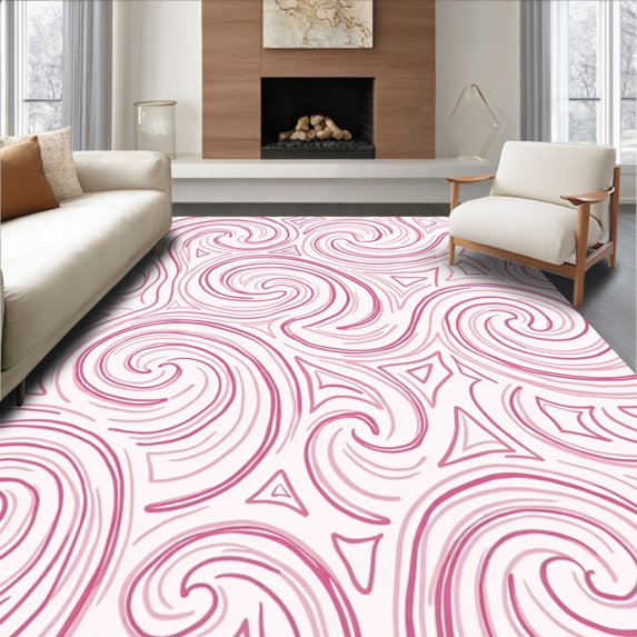 ODIKA 5'x7' Machine Washable Non-Slip Area Rug, Elegant Swirl Blossom Decorative Accent High Traffic Rug with Pad, Pink, 481387