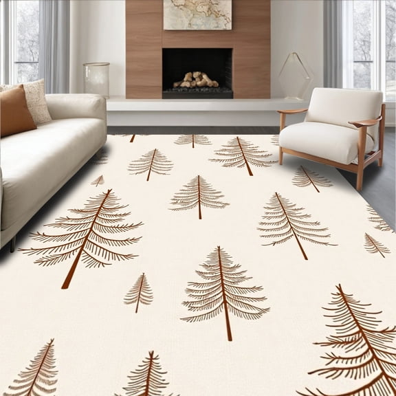ODIKA 5'x7' Machine Washable Non-Slip Area Rug, Elegant Yuletide Entrance Sophisticated Fir High Traffic Rug, Brown, 622158
