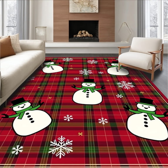 ODIKA 5'x7' Machine Washable Non-Slip Area Rug, Elegant Yuletide Greetings Front Entryway Seasonal Decorative High Traffic Rug, Red, 638361