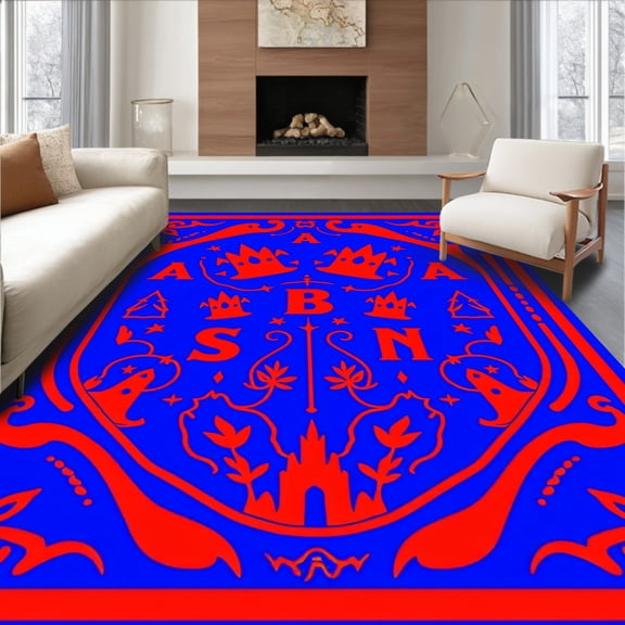 ODIKA 5'x7' Machine Washable Non-Slip Area Rug, Enchanted ABC Interactive Knowledge Map High Traffic Rug, Blue, 696918