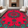 thumbnail image 1 of ODIKA 5'x7' Machine Washable Non-Slip Area Rug, Enchanting Floral Medallion with Lush Petal Overlays and Curved Vines High Traffic Rug, Red, 537511, 1 of 7