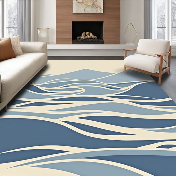 ODIKA 5x7 Machine Washable Non-Slip Area Rug, Ethereal Misty Mountain Terrain Abstract Berber Design High Traffic Rug, Beige, 657834